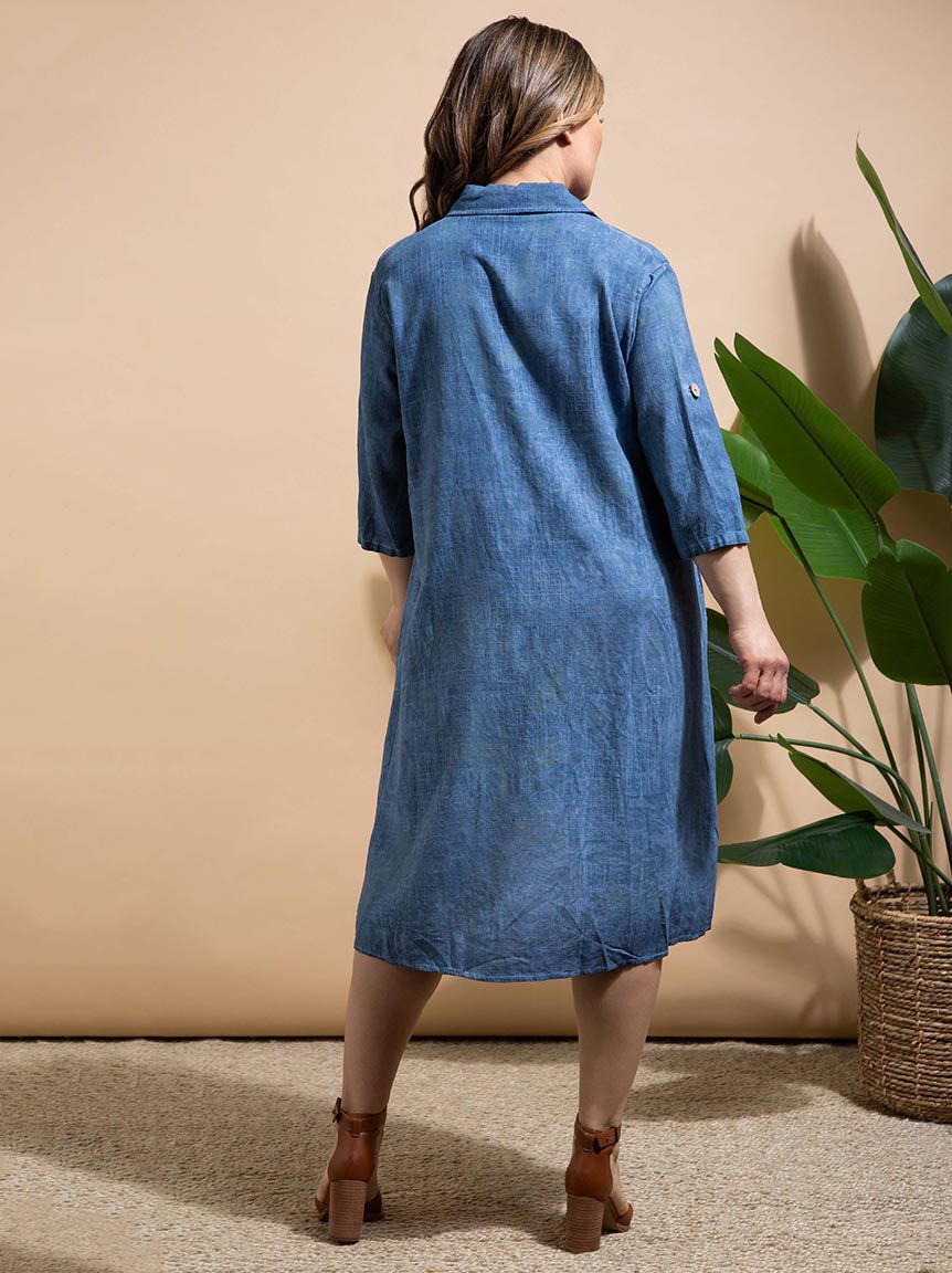 Button-Up Linen Midi Dress Image 3