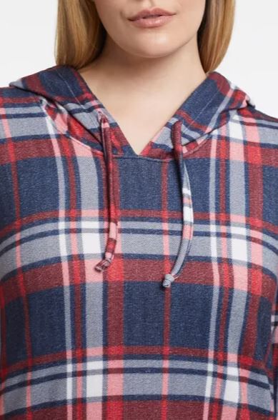 Relaxed Brushed Plaid Lightweight Airy Knit Hoodie Shirt Image 3