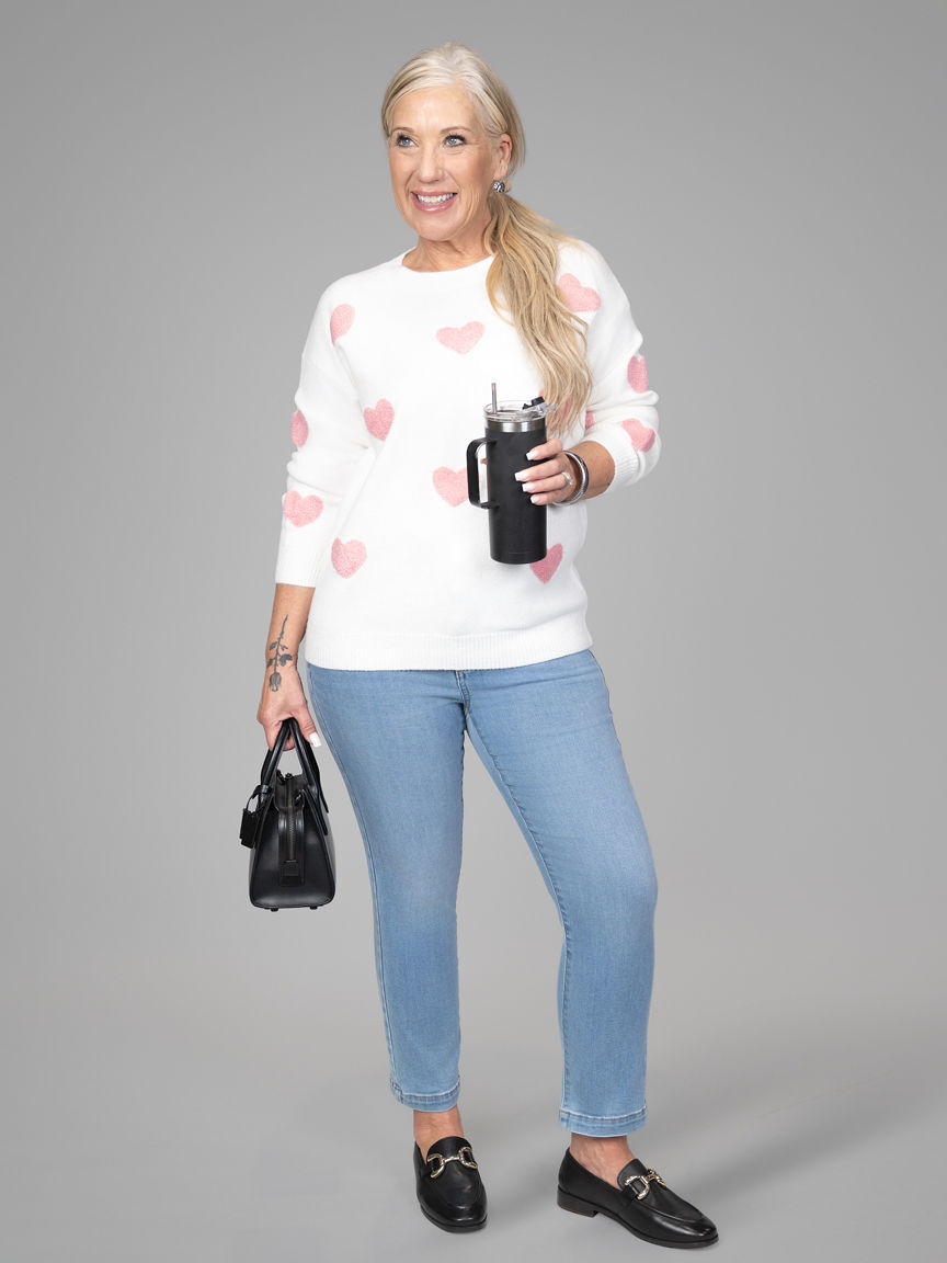 Crew Neck Sweater With Hearts