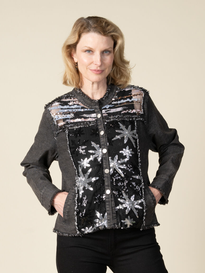 Denim jacket with sequins Image 2