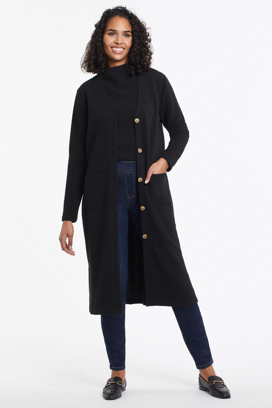 Longline Ribbed Button-Up Maxi Cardigan Image 1