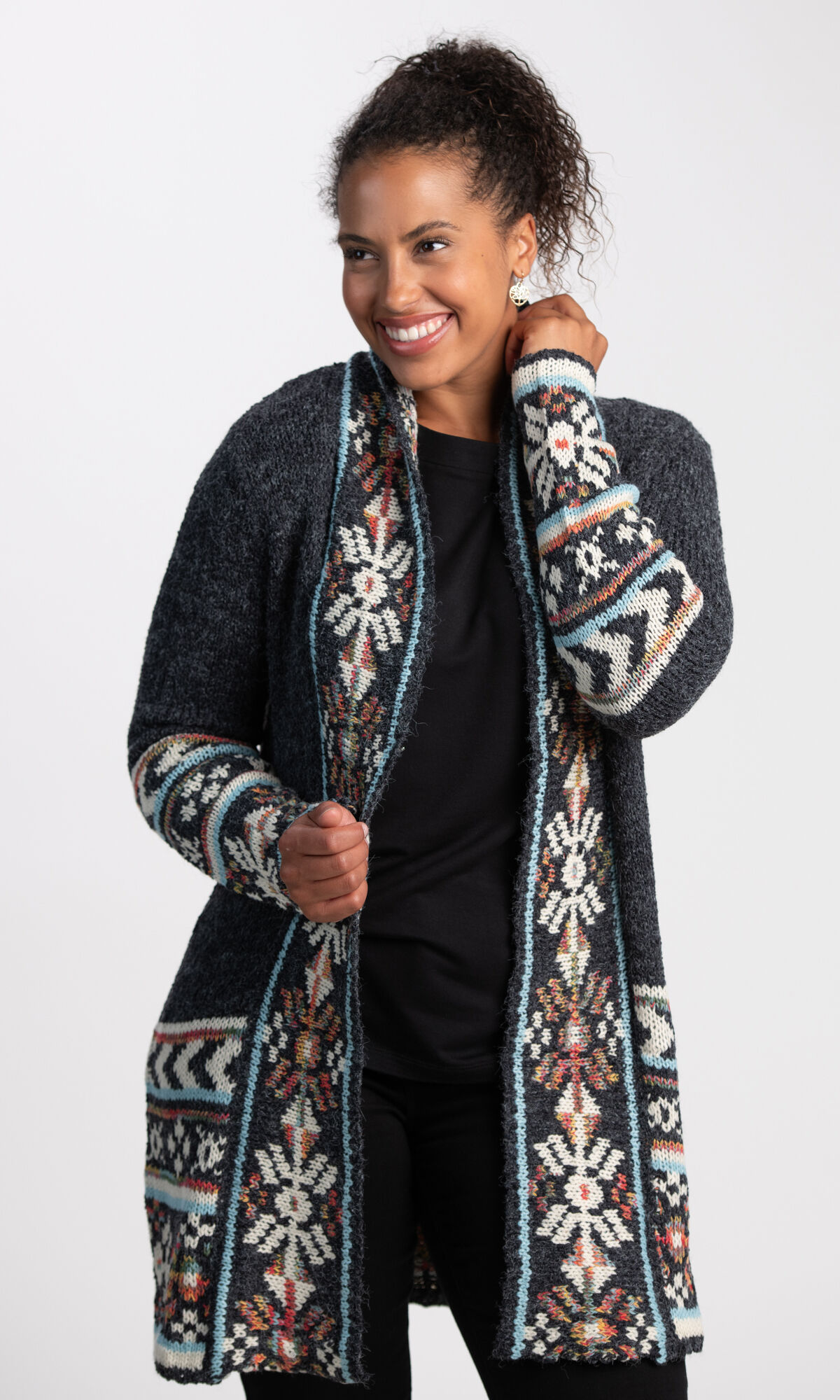 Open Front Long Knit Cardigan  Image 4