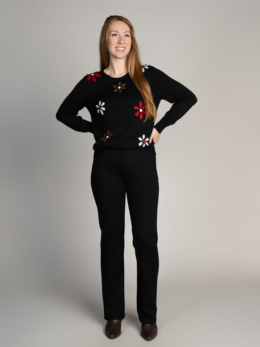 Lightweight Crew Neck Floral Sweater