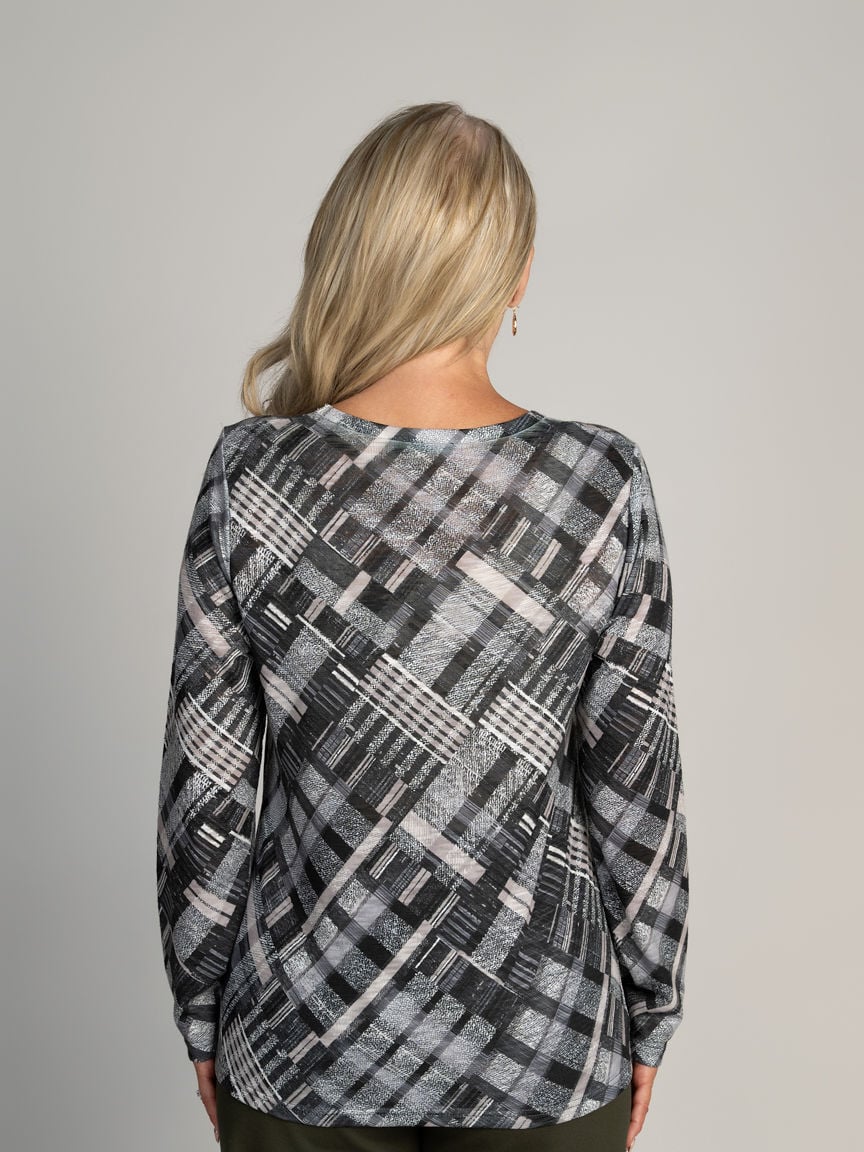 Long Sleeve Criss Cross Print Top