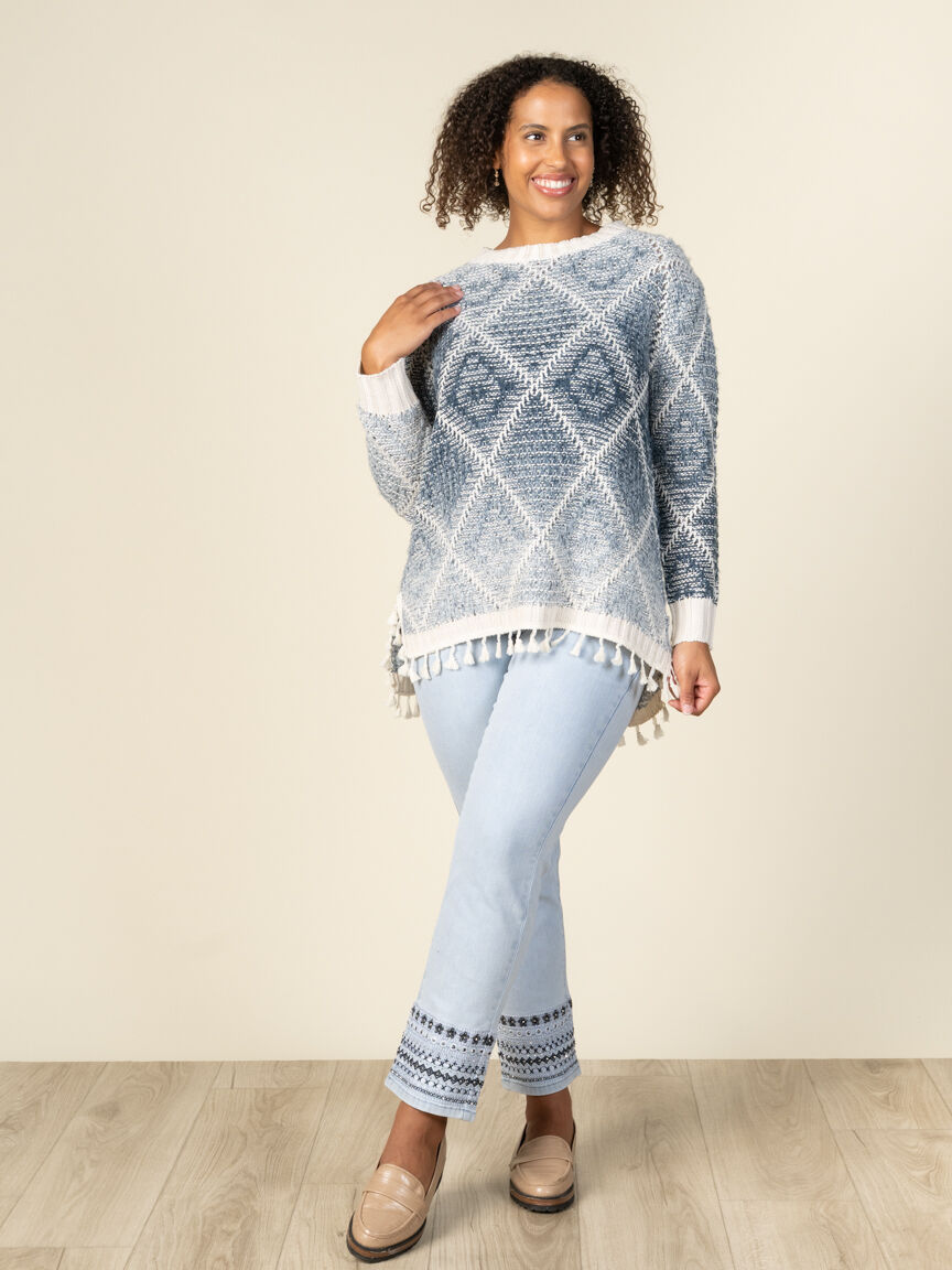 Long Sleeve Knit Sweater With Tassles Image 6
