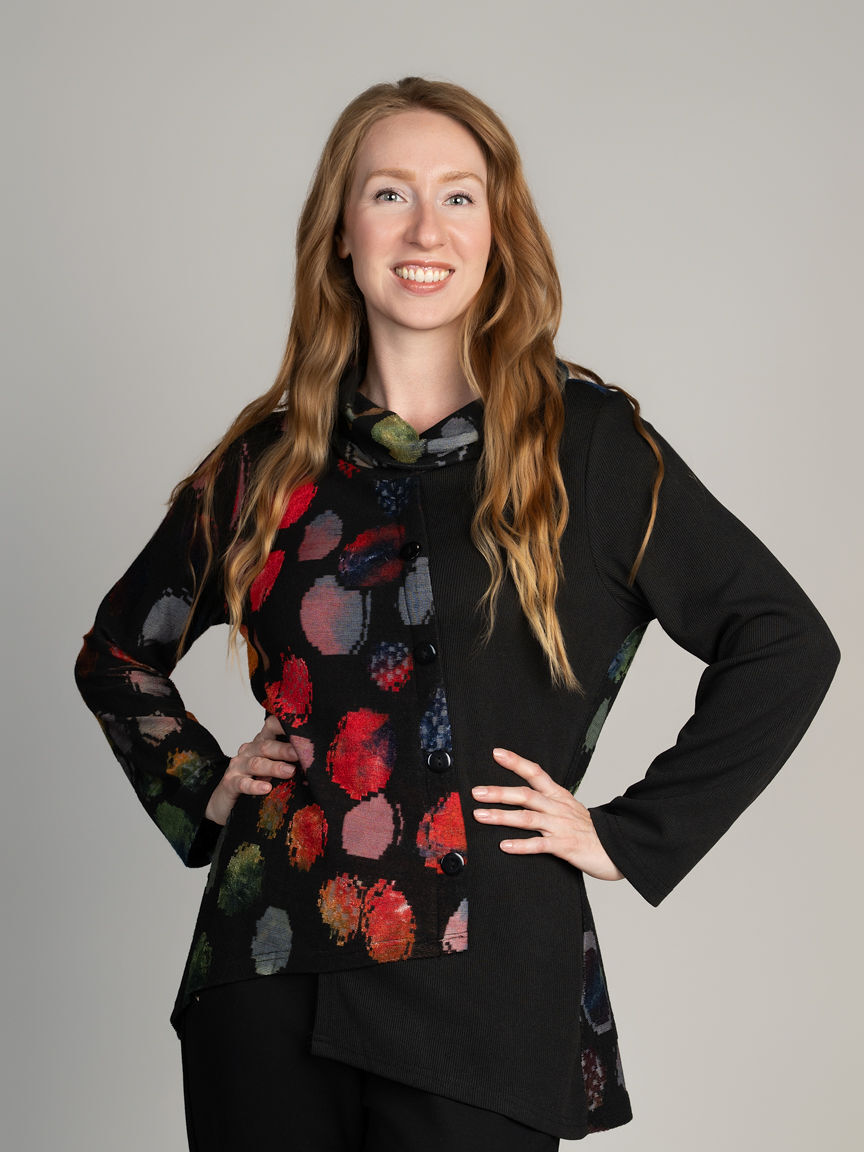 Mixed Panel Cowl Neck Tunic