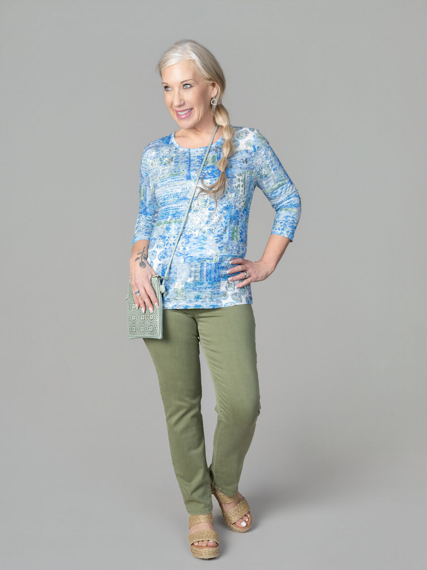 3/4 Sleeve Burnout Top