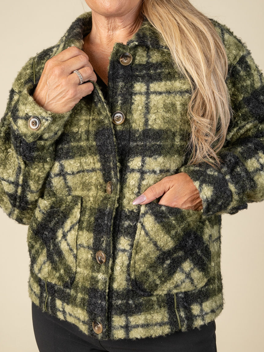 Plaid Boucle Yarn Button Up Shacket