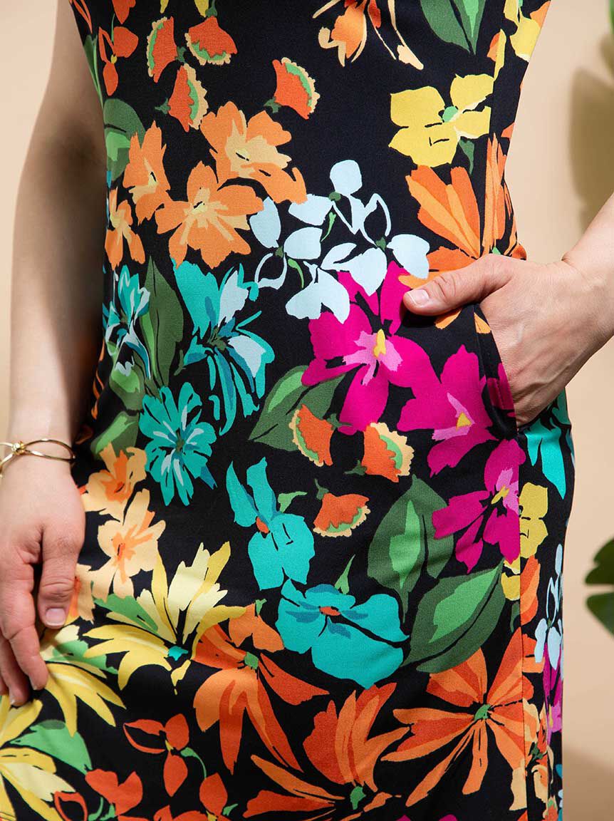 Floral Sleeveless Dress w/ Notch Collar Image 4