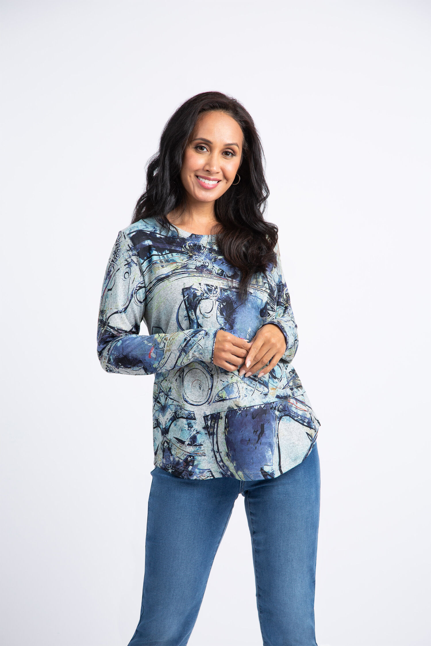 Long Sleeve Swirl Print Top Image 1