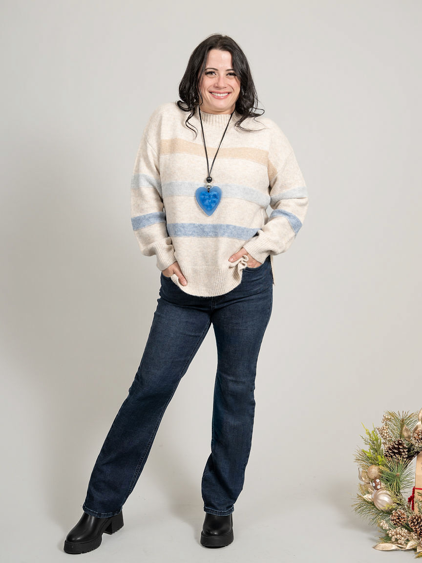 Striped Long Sleeve Mock-Neck Sweater