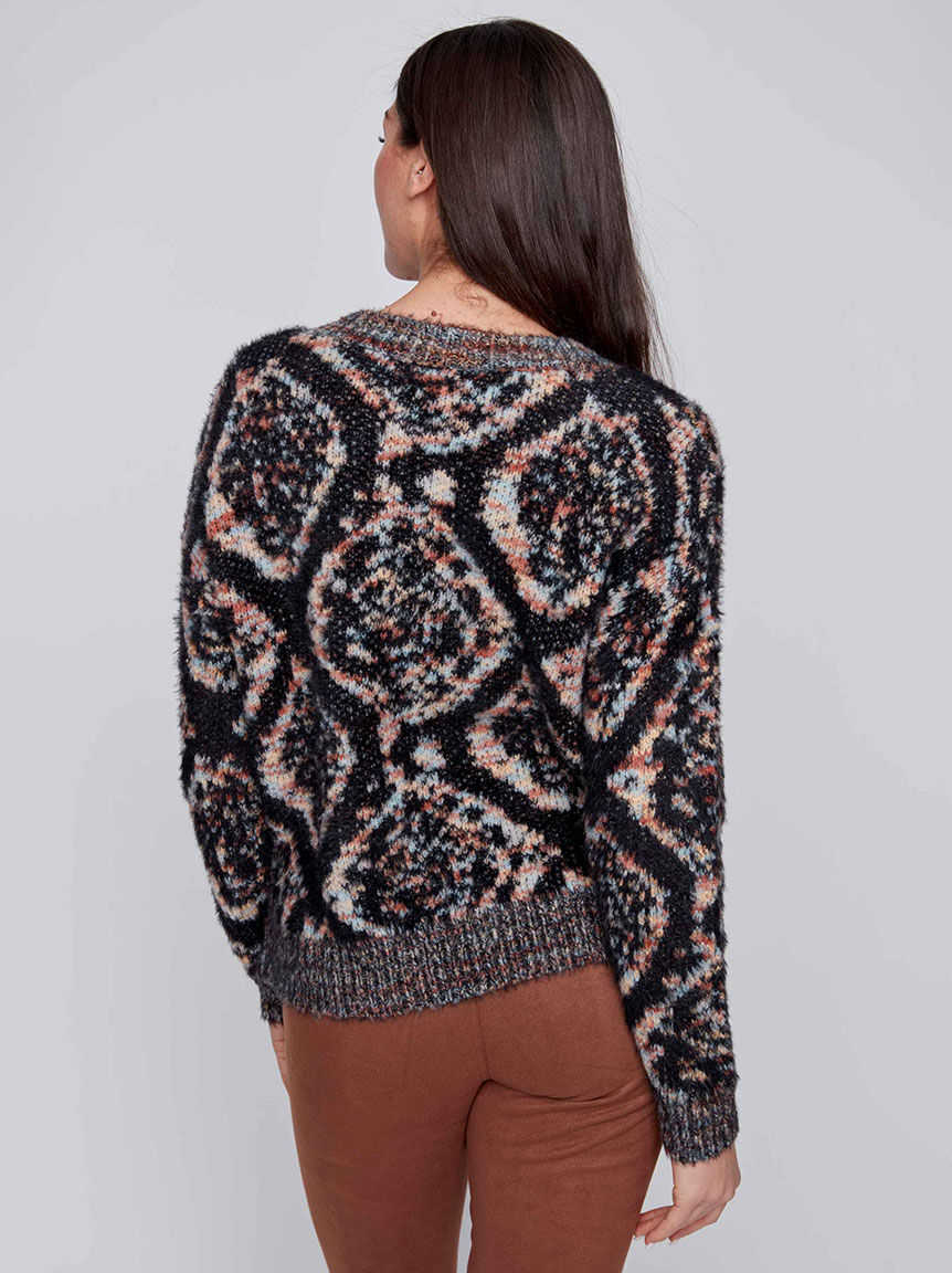 V-Neck Eyelash Knit Sweater Image 3