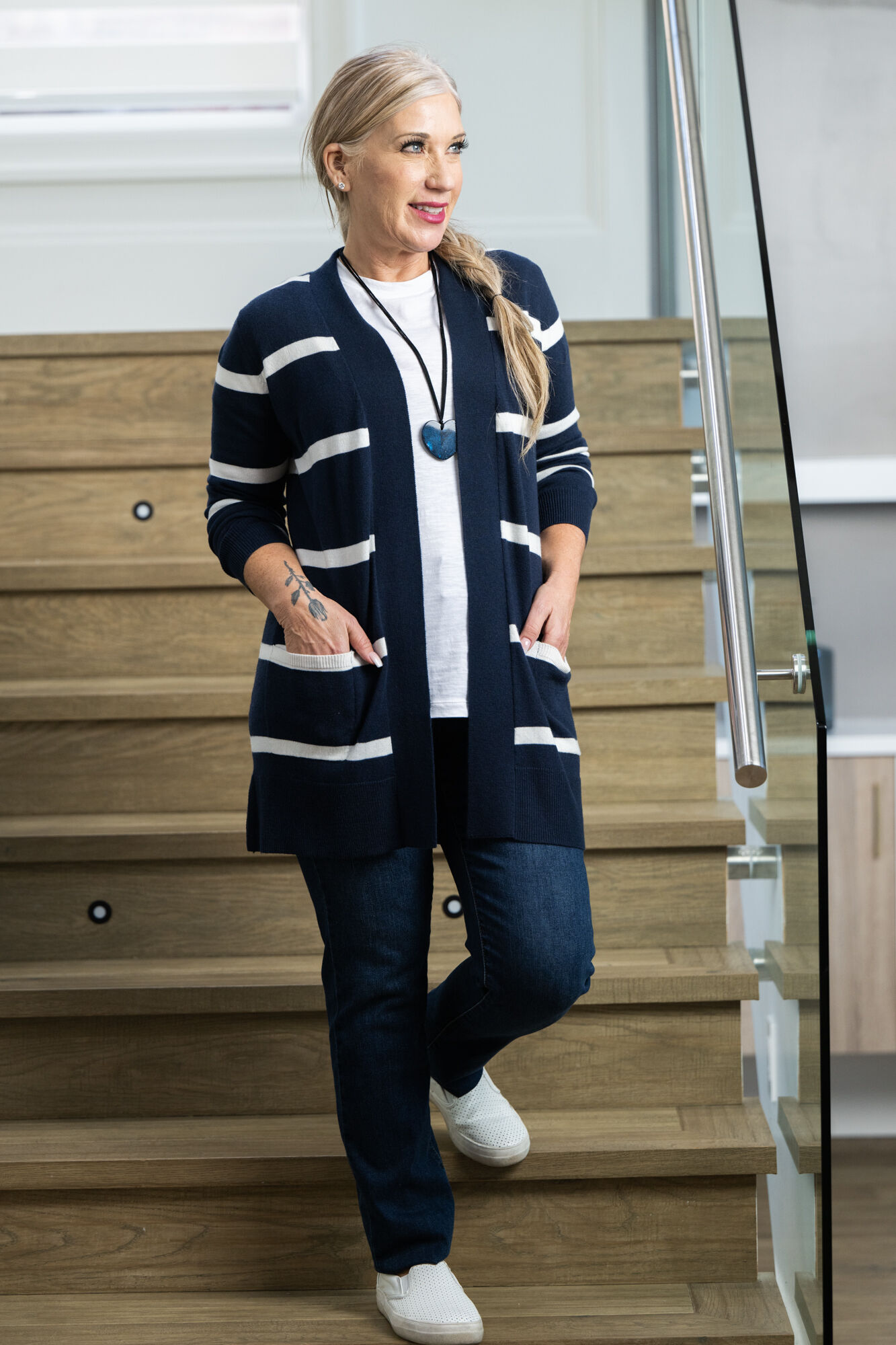 Long Stripe Pocket Cardigan Image 2