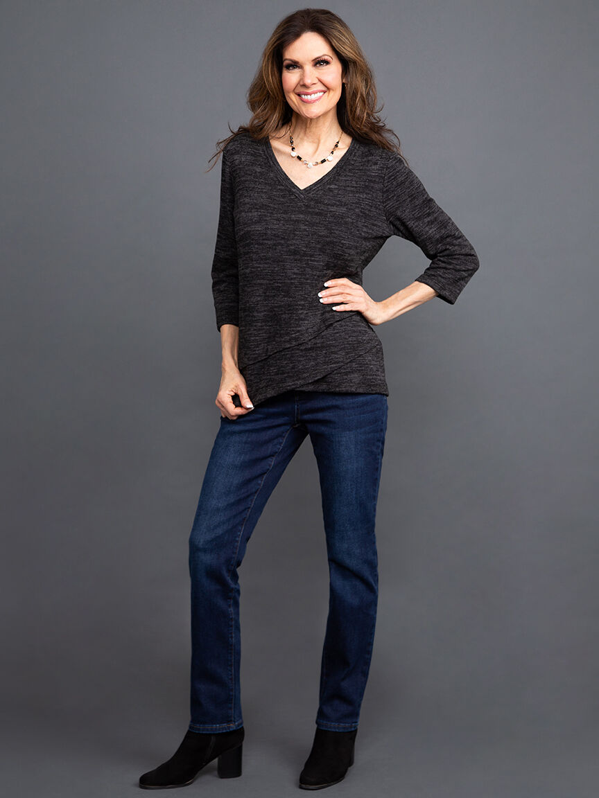 &frac34; Sleeve Top w/ Asymmetrical Hem Image 1