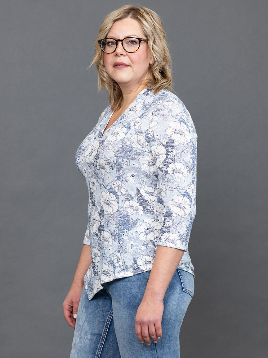 Elbow Sleeve Knit Top w/ Shoulder Button Detail Image 3