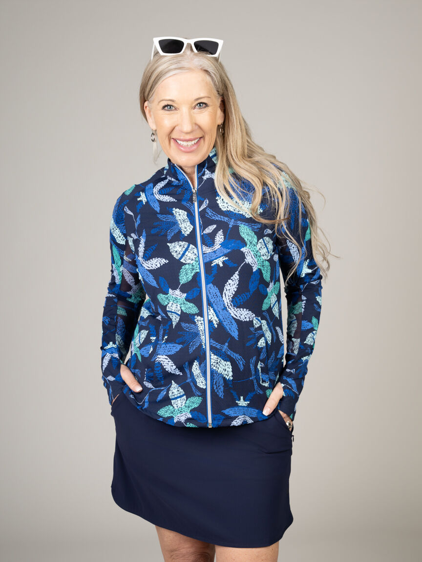 Sport Mesh-Sleeve Zip Cardigan