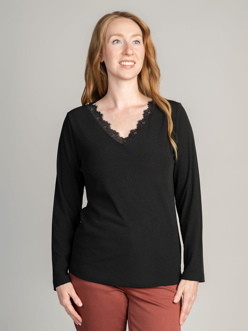 Lace Trim V-Neck Top
