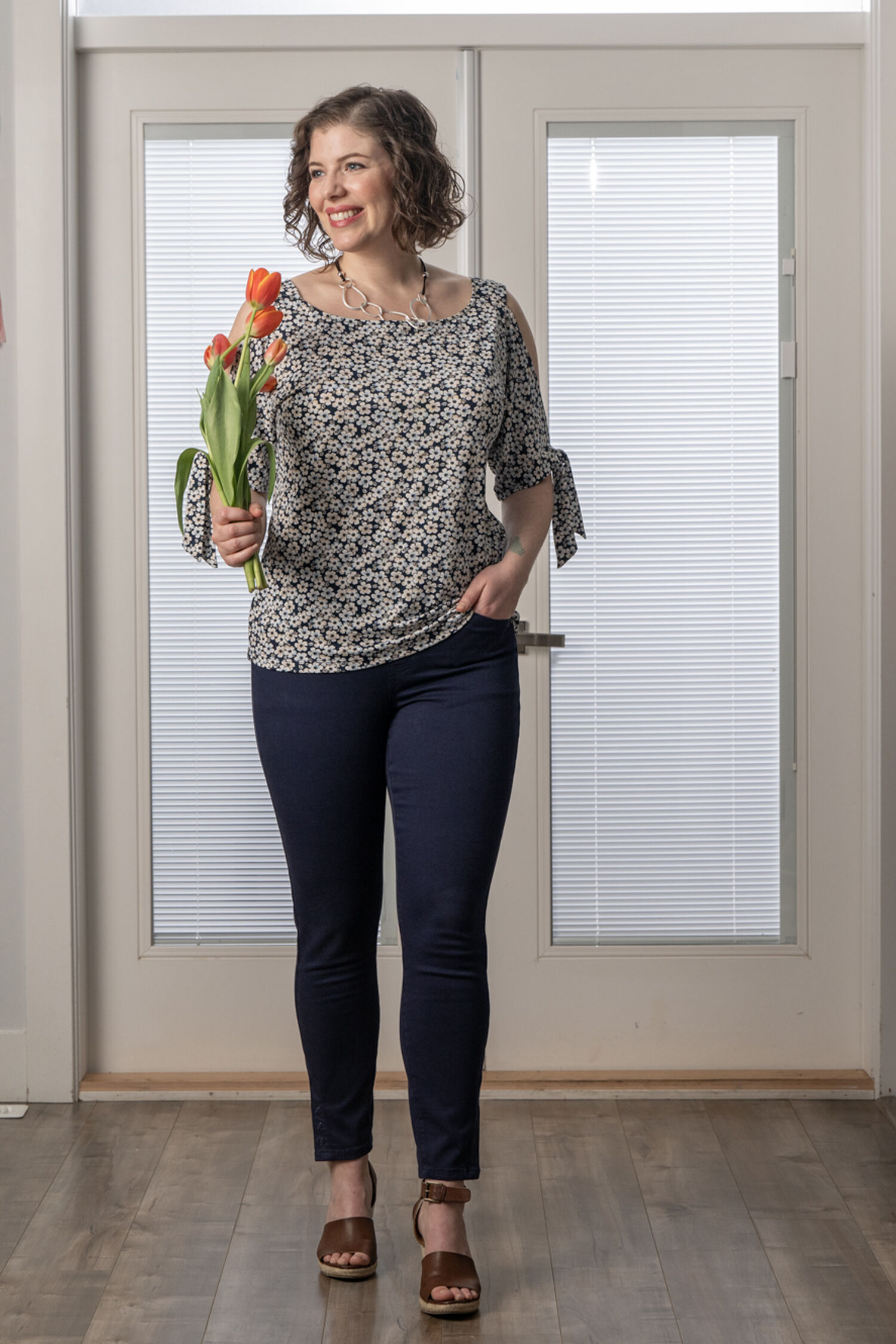 Elbow Tie Cold Shoulder Top Image 4