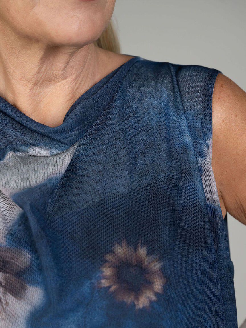 Sleeveless Mesh Cowl Neck Top