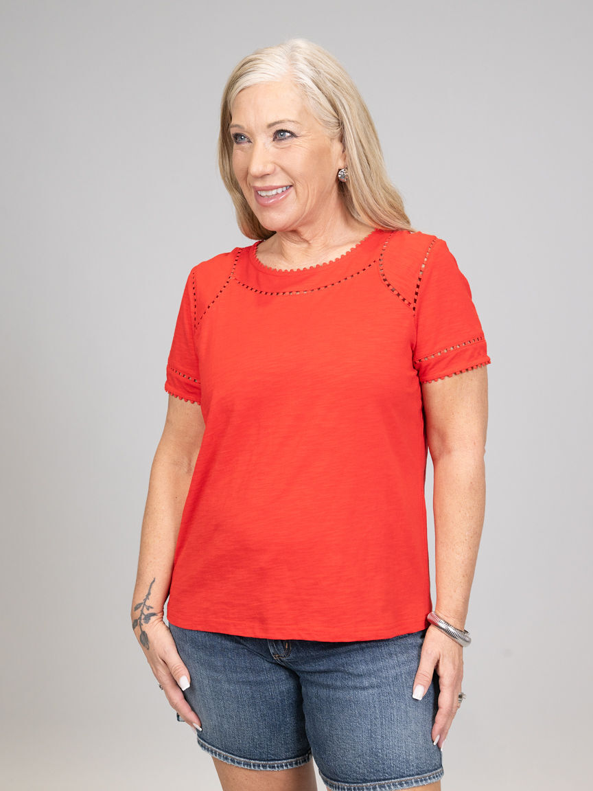 Short Sleeve Dotted Lace Top Image 1