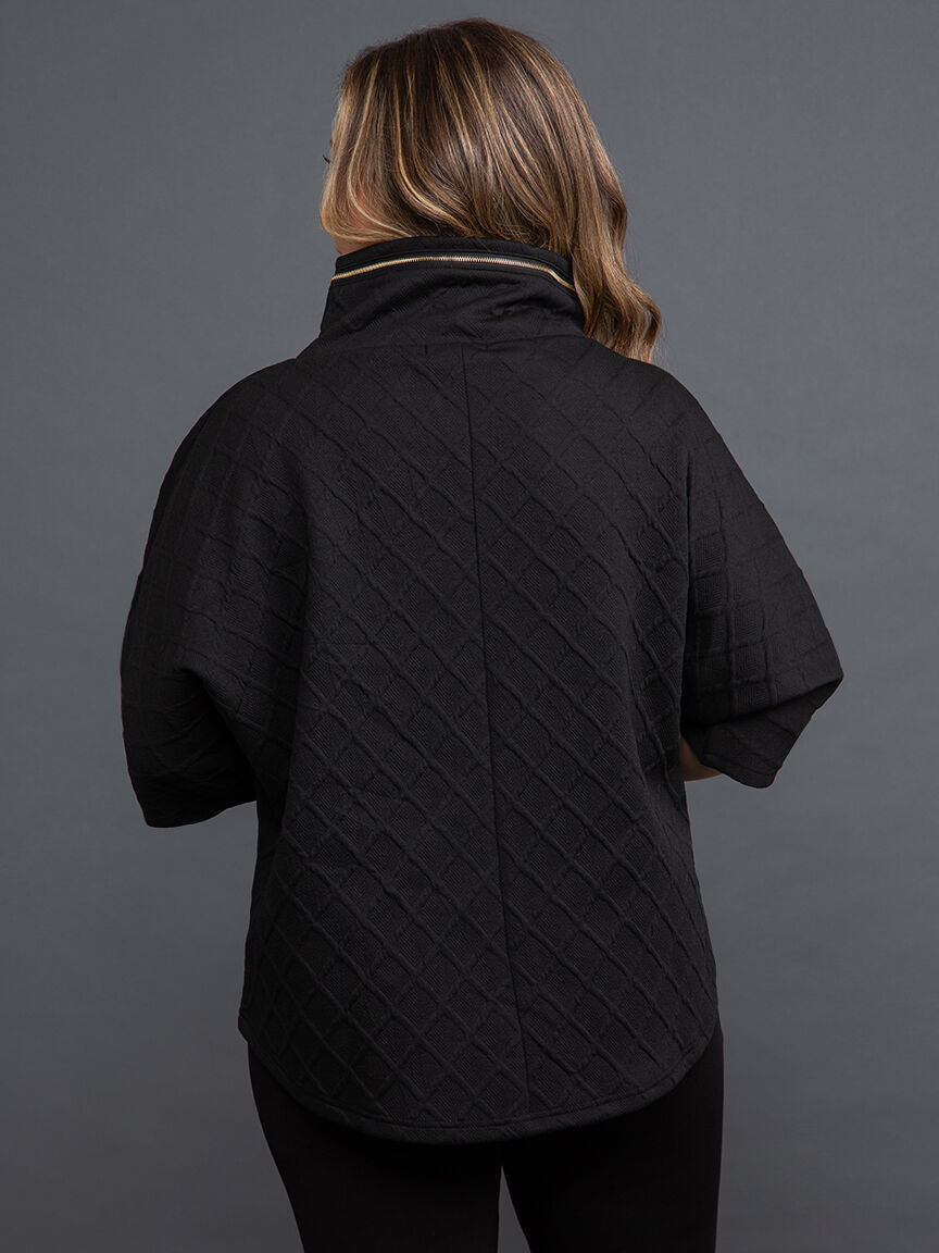 Mock Neck Diamond Knit Poncho Image 4