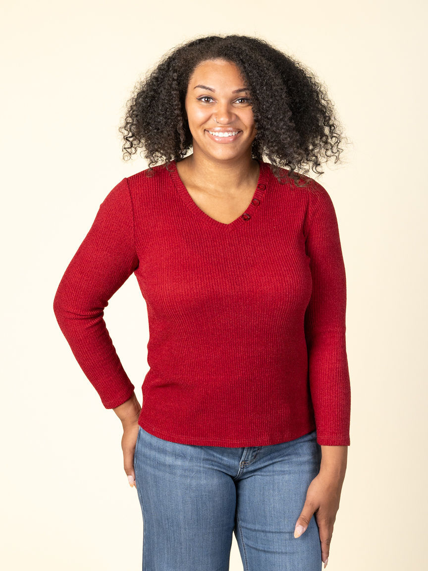 Asymmetrical Long Sleeve Top With Buttons