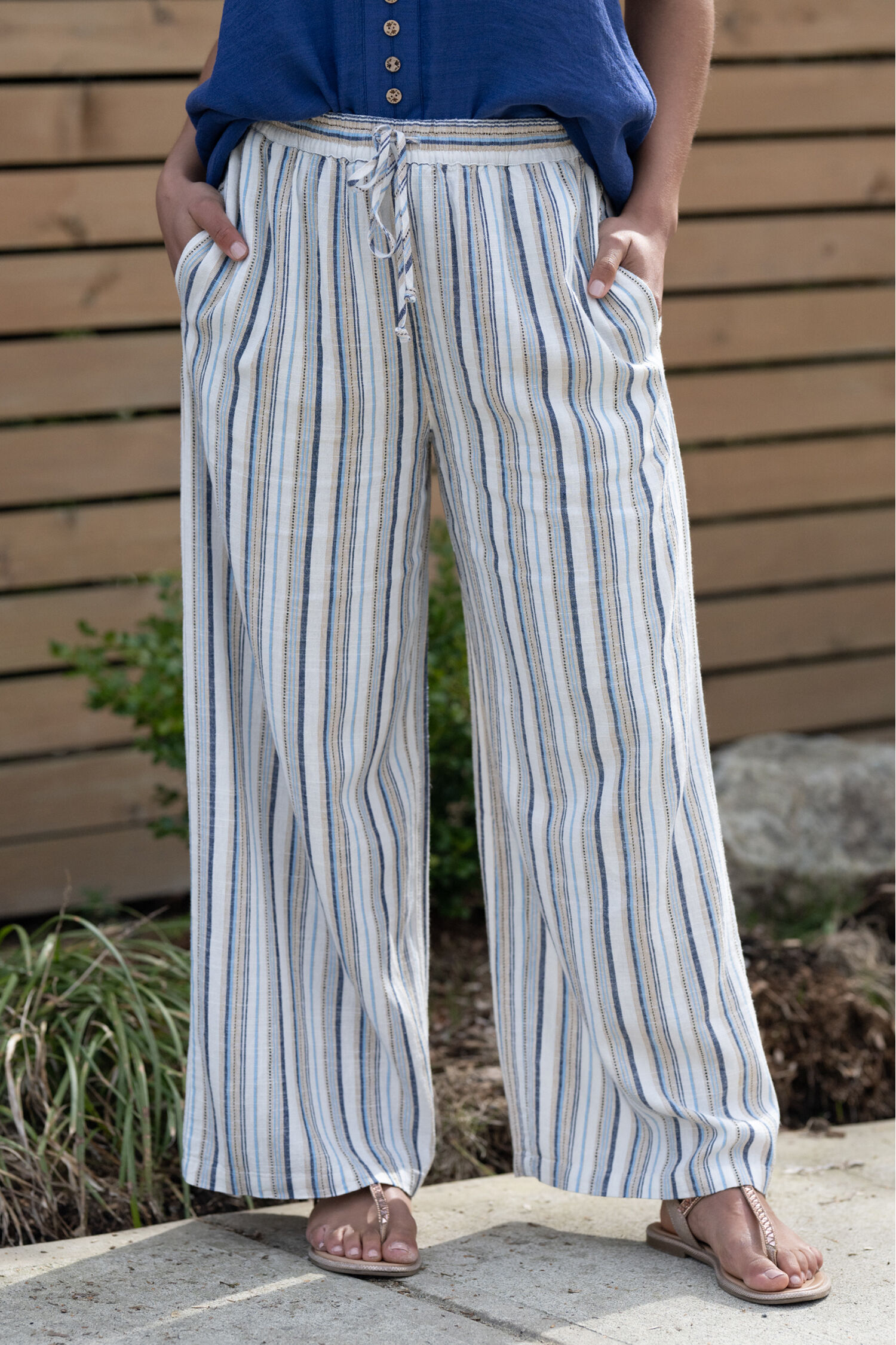 Linen Blend Striped Flow Pants Image 1