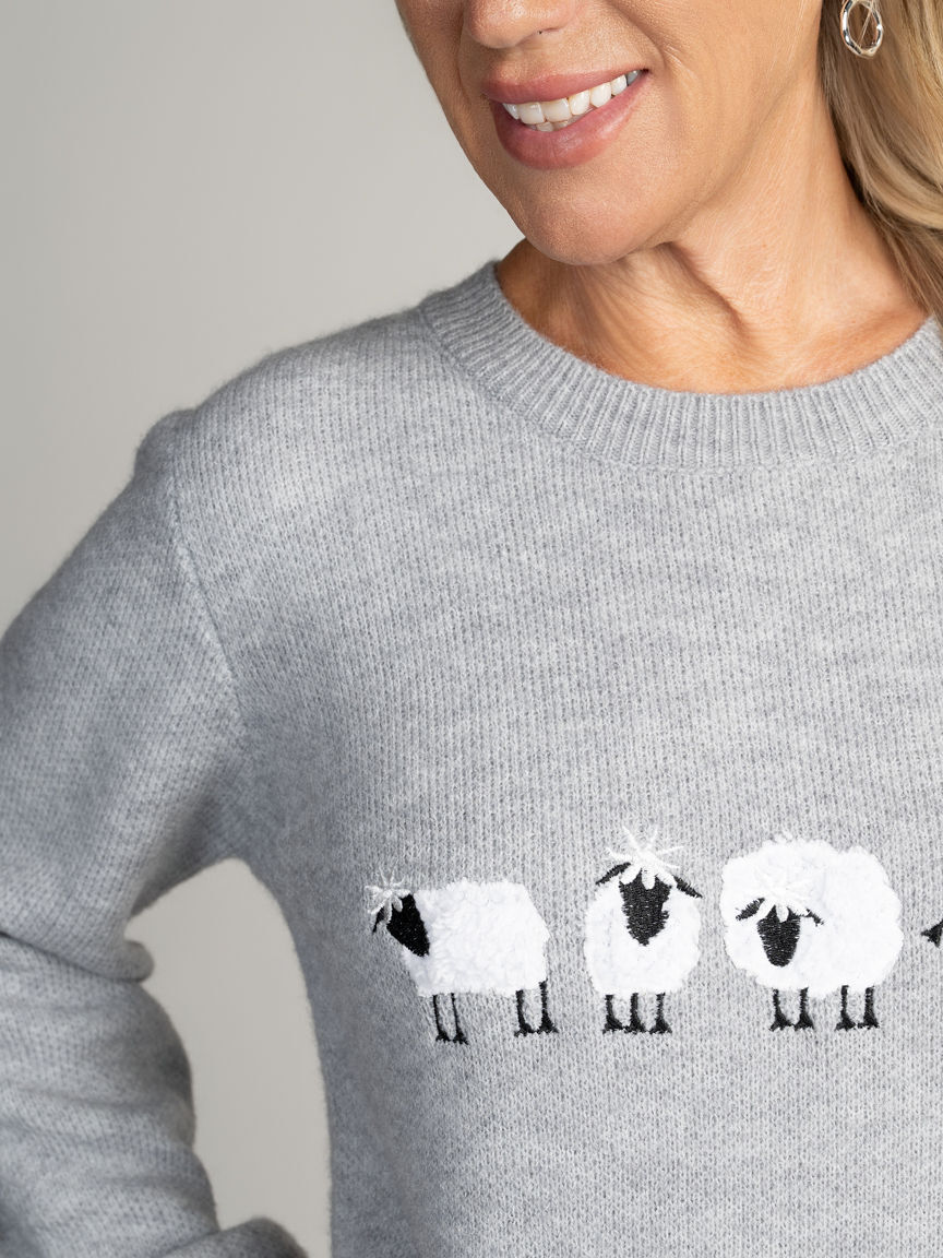 Crew Neck Sheep Detail Sweater