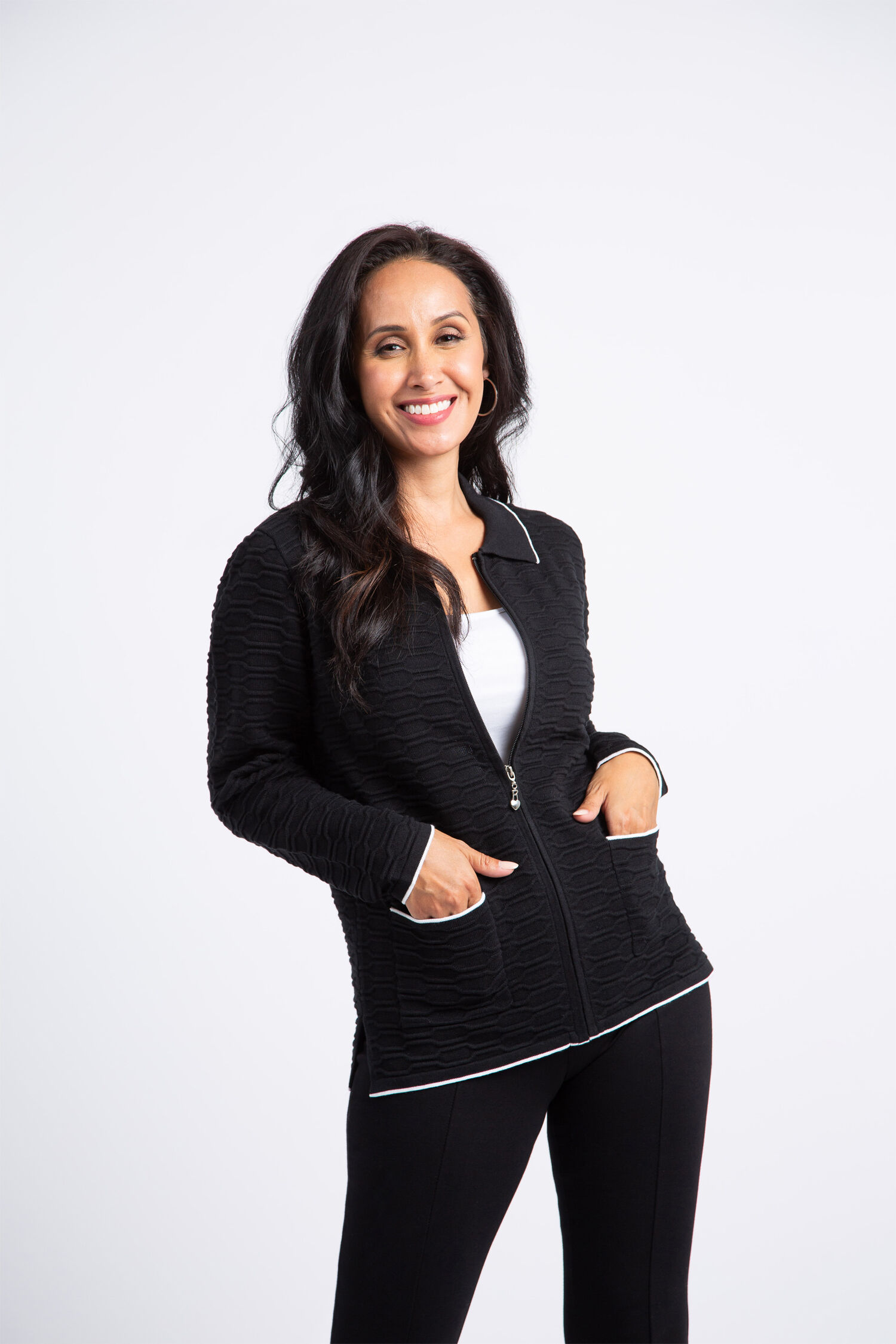 Zip-Up Cardigan w/ Pockets Image 1