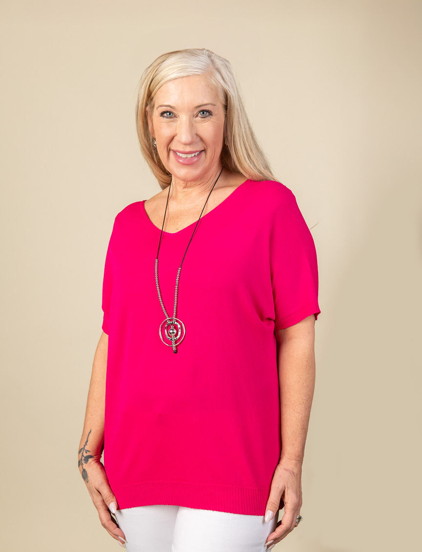 Short Sleeve Rib Cuff Tee with Scoop Neckline