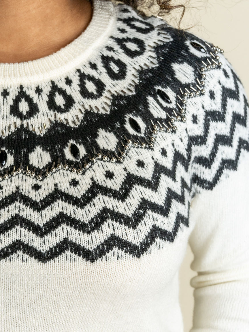 Long Sleeve Sweater With Beaded Details
