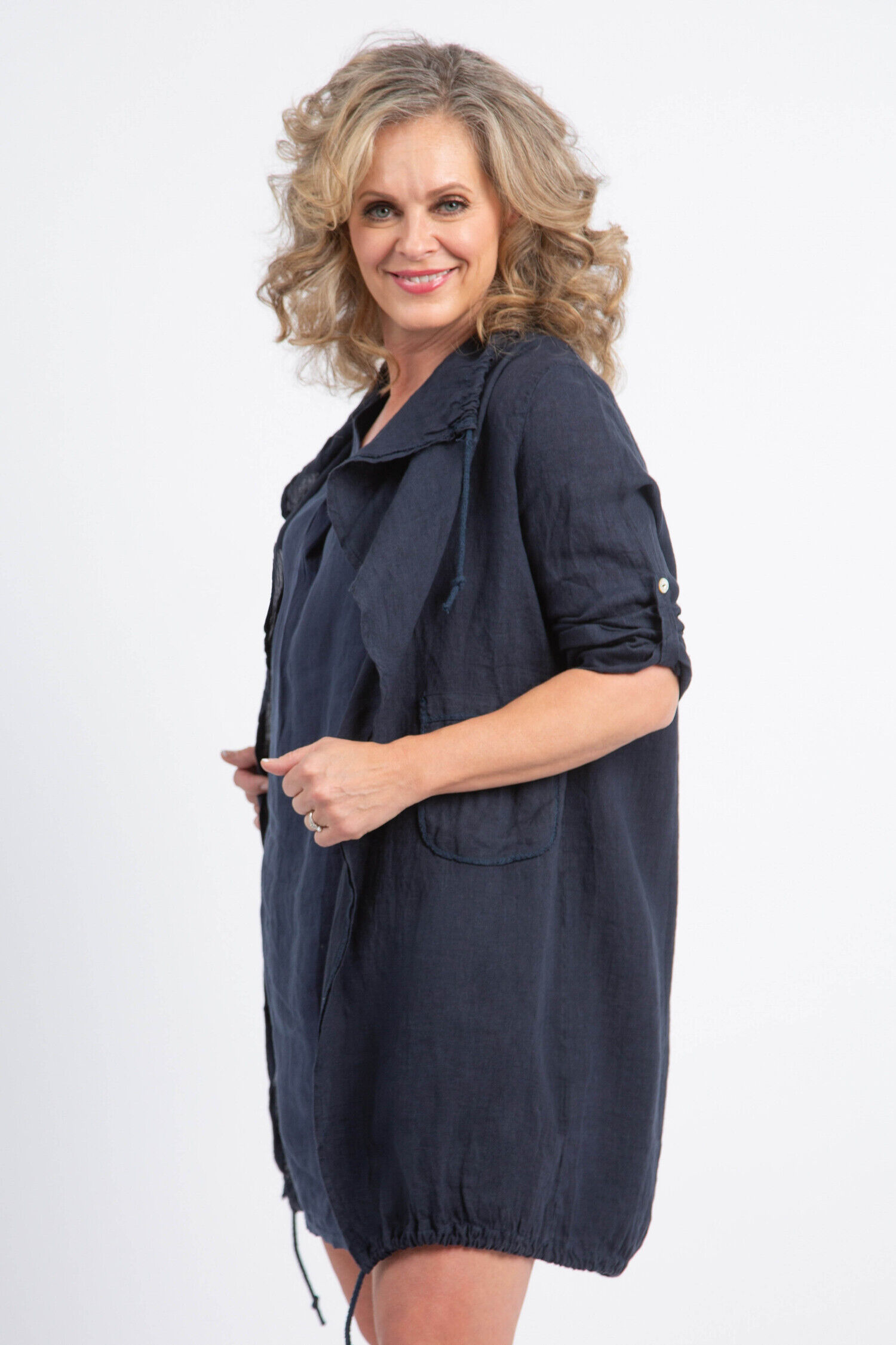 &frac34; Sleeve Linen Cardigan Image 3