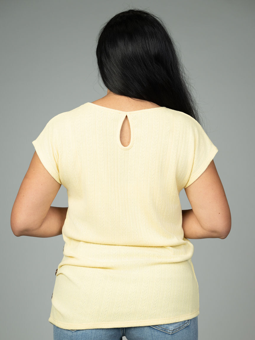 Cap Sleeve Top With Decorative Side Buttons