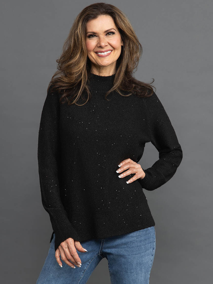 Sequins Mock Neck Long Sleeve Sweater Image 2