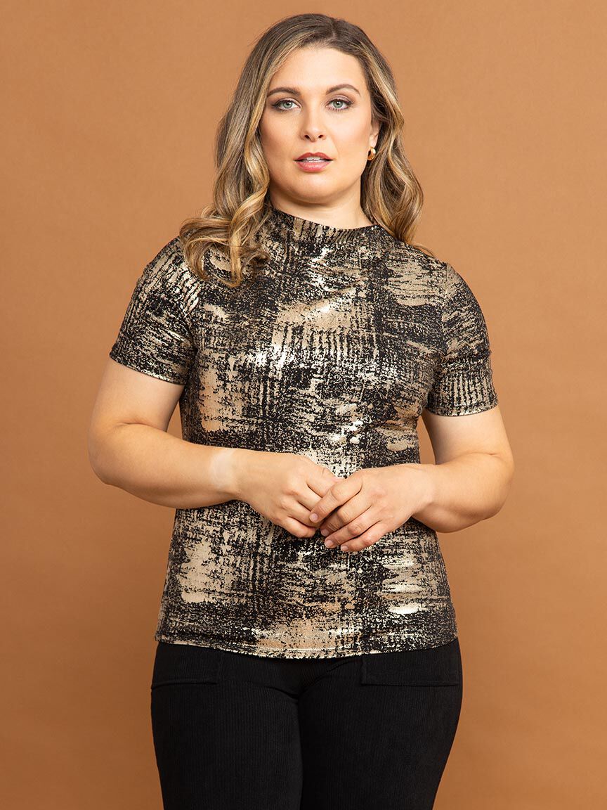 Short Sleeve Mock Neck Top Image 2