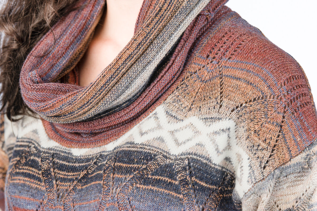 Colorful Cowl Turtleneck Tribal Printed Sweater Image 4