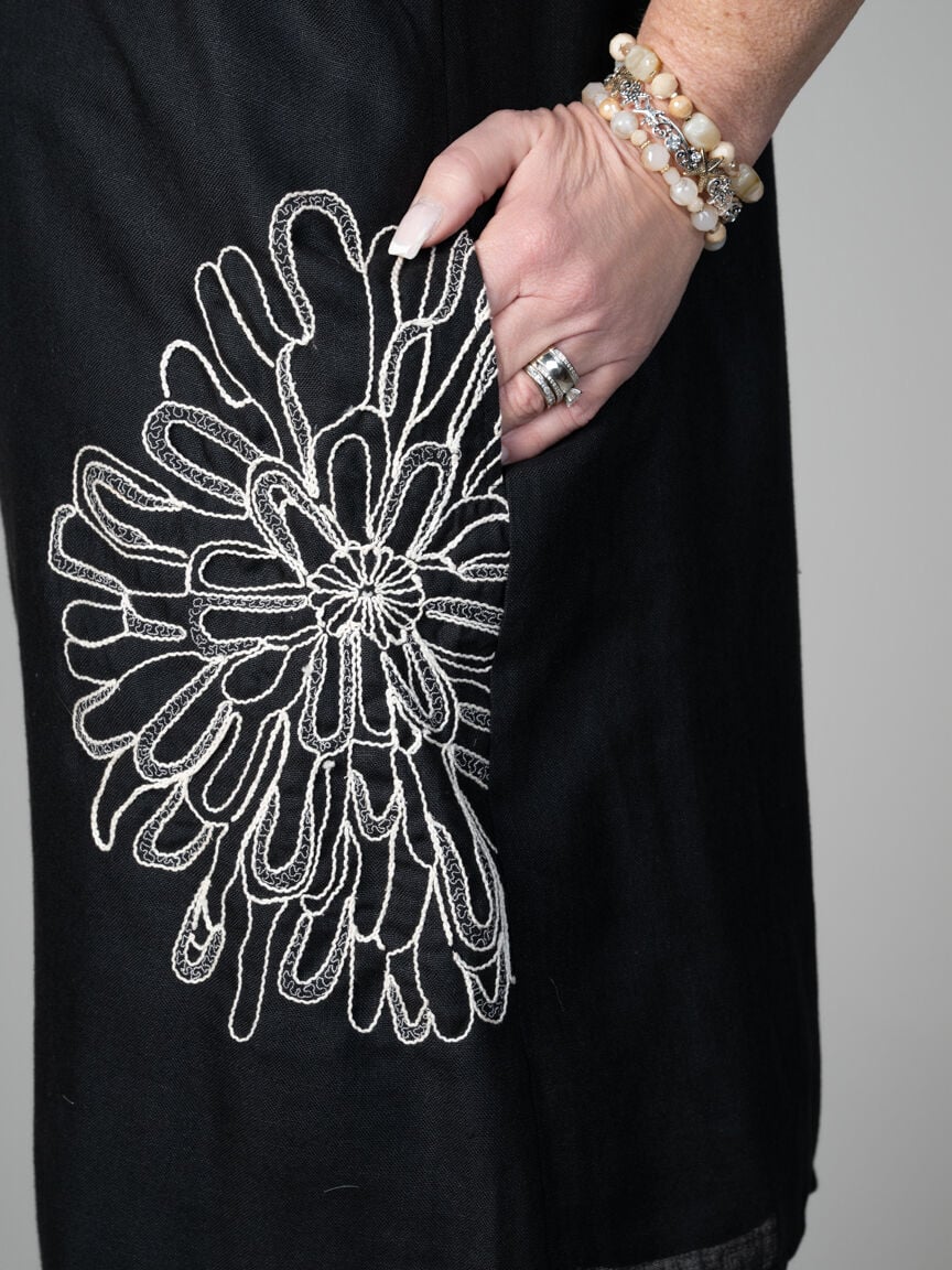 Embroidered Lace-Trim Sleeveless Dress