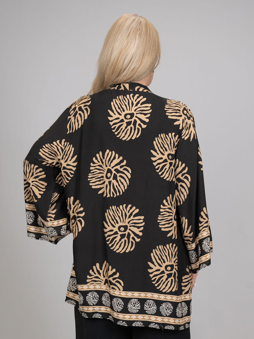 3/4 Sleeve Flowy Open-Front Kimono