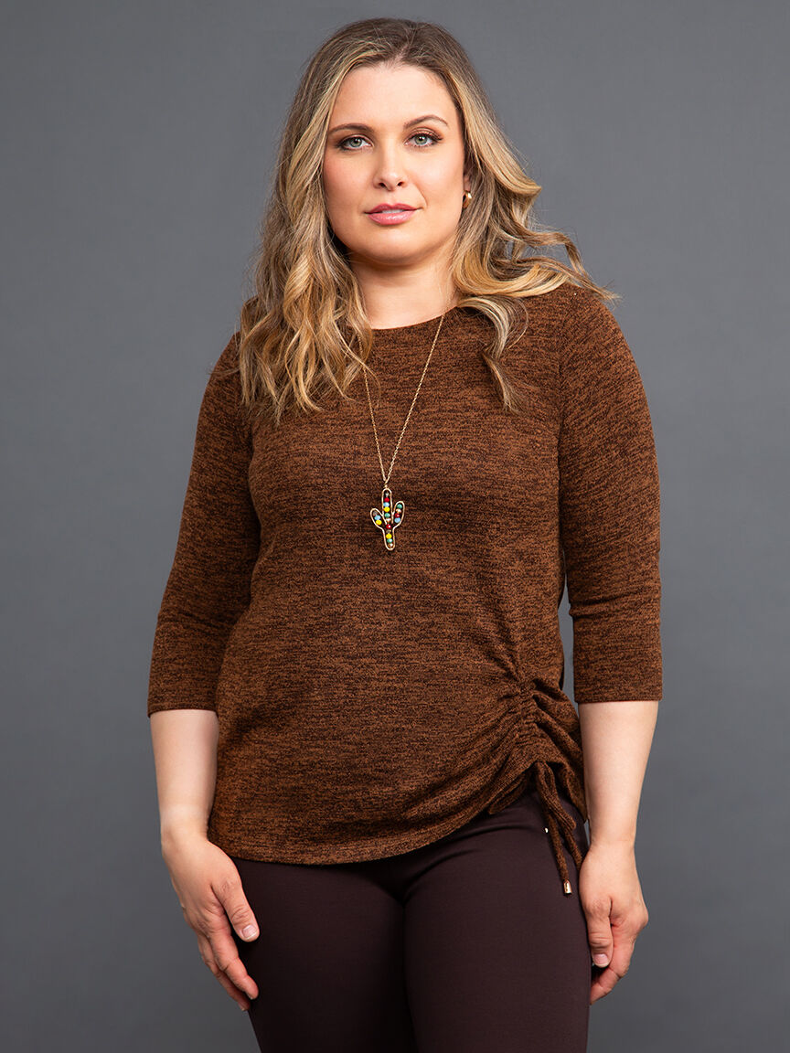 &frac34; Sleeve Knit Top w/ Drawstring Image 2