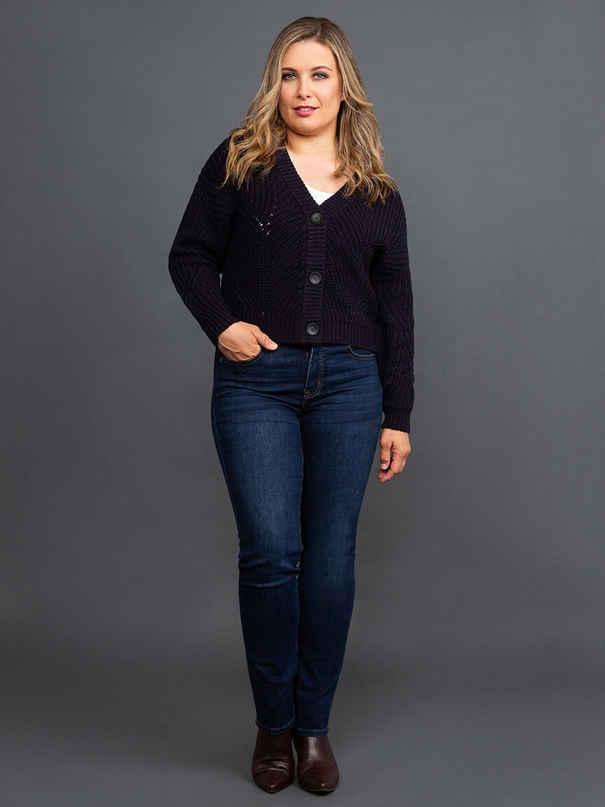 Long Sleeve Button-Up Cropped Cardigan Image 1