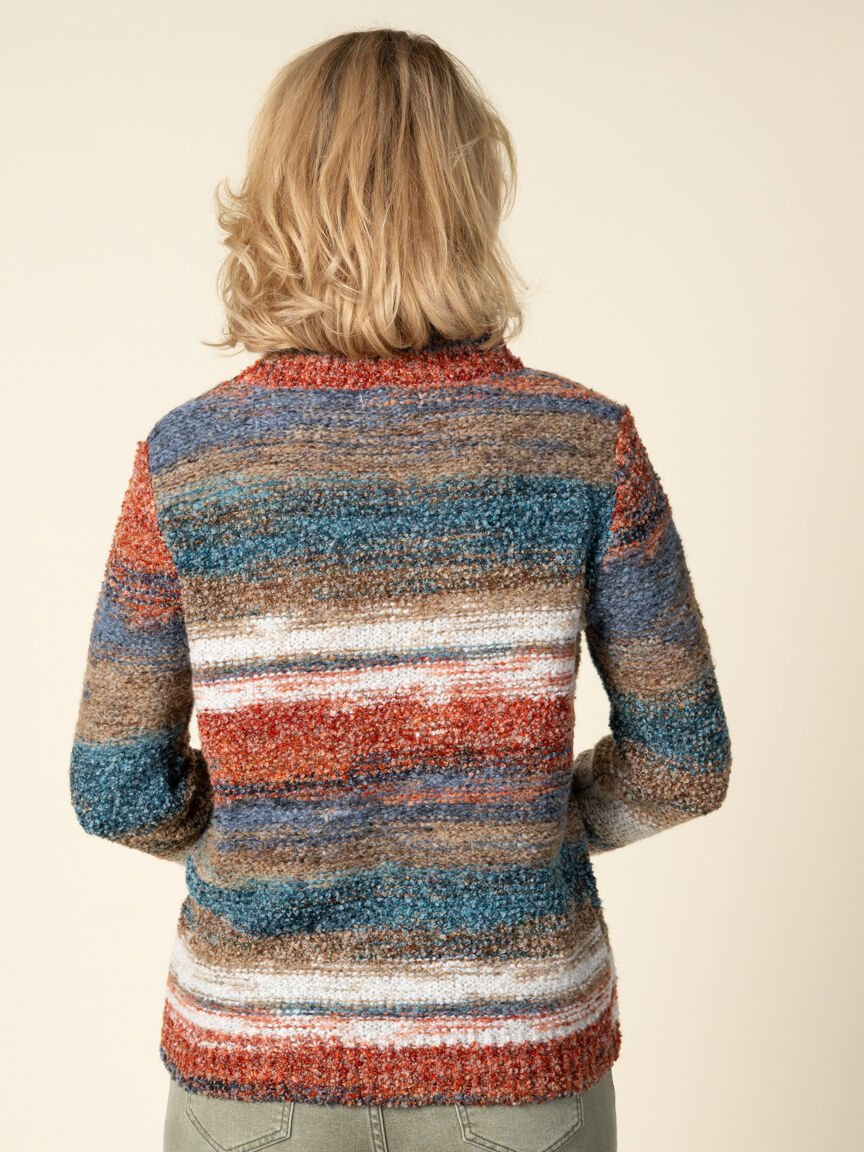 Boucle Yarn Striped Turtle Neck Image 5