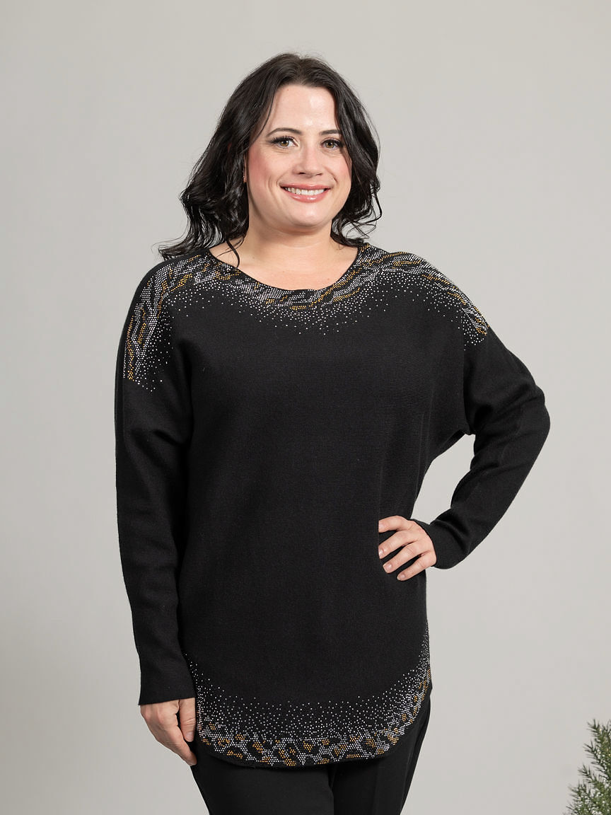 Long Sleeve Dolman Sweater With Hotfix