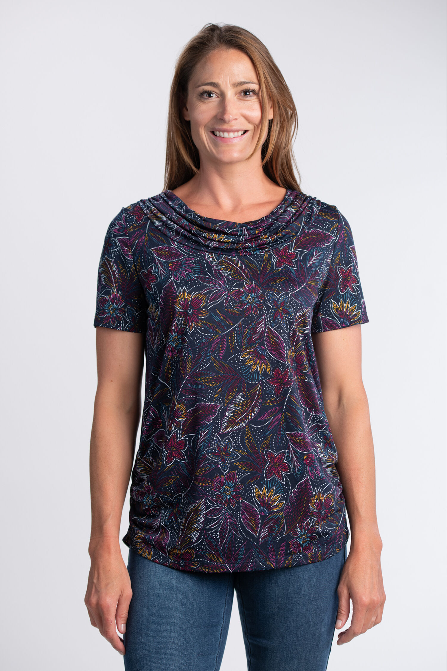 Short Sleeve Drape Neck Top  Image 1