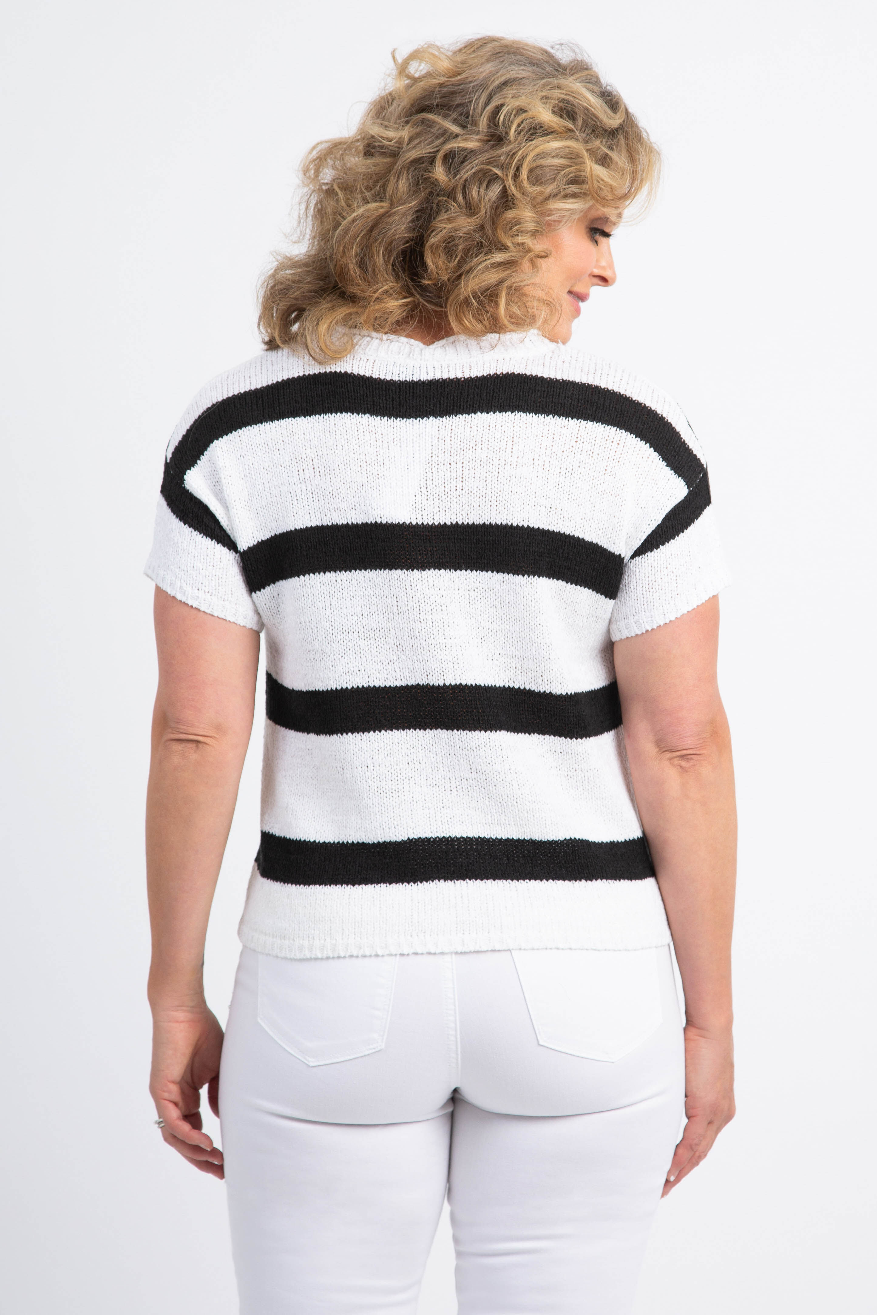 Striped Short Sleeve Knit Sweater Image 4