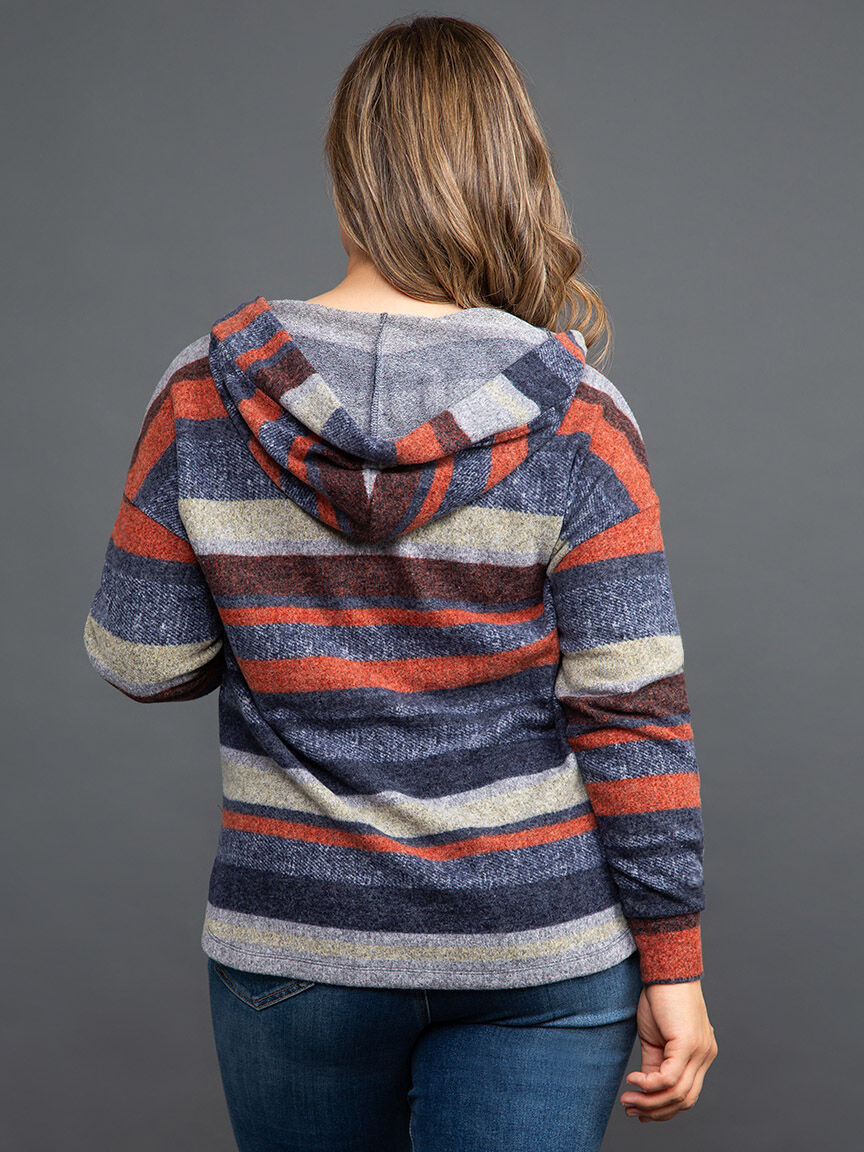 Brushed Plaid Hooded Long Sleeve Top Image 4