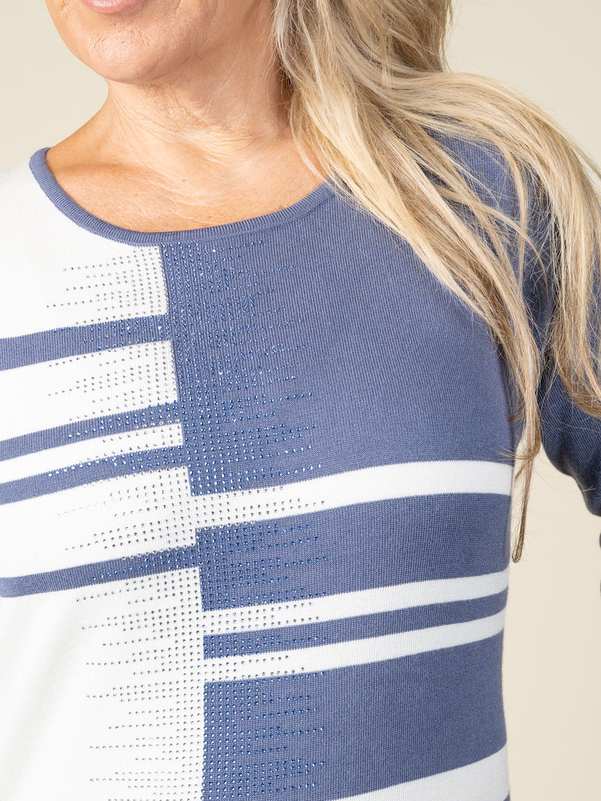 3/4 Sleeve Color Block Top With Hotfix