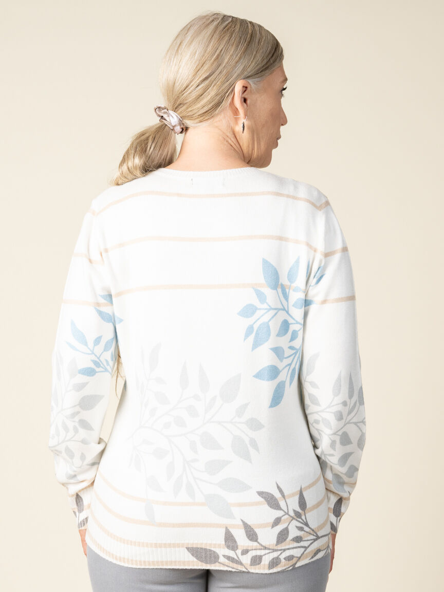 Long Sleeve Crew Neck Leaf Hotfix Sweater