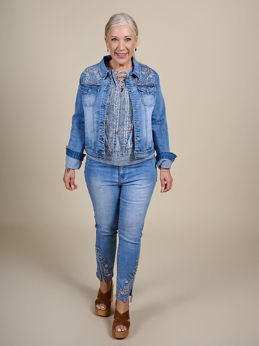 Pearl and Rhinestone Denim Jacket  Image 6