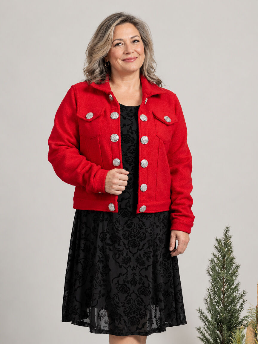 Collared Jacket With Faux Buttons
