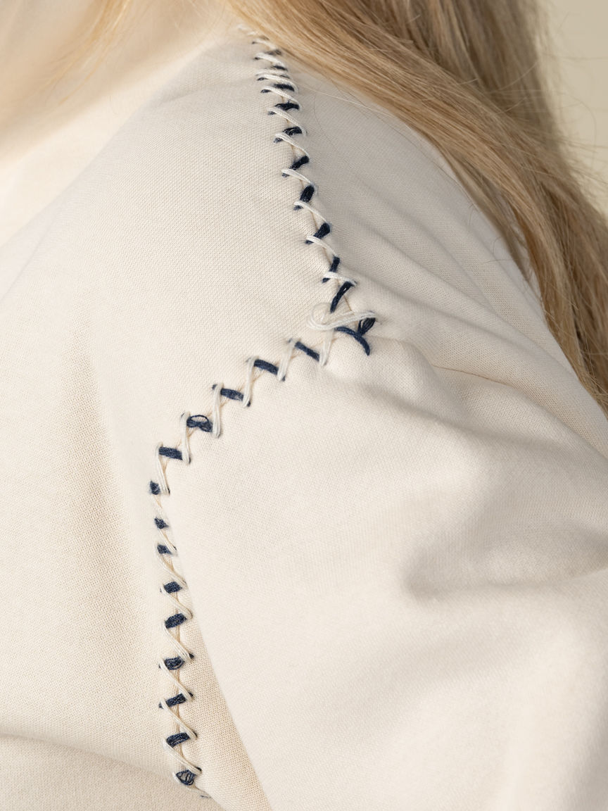 French Terry Stitch Accent Zip Funnel Neck Sweater